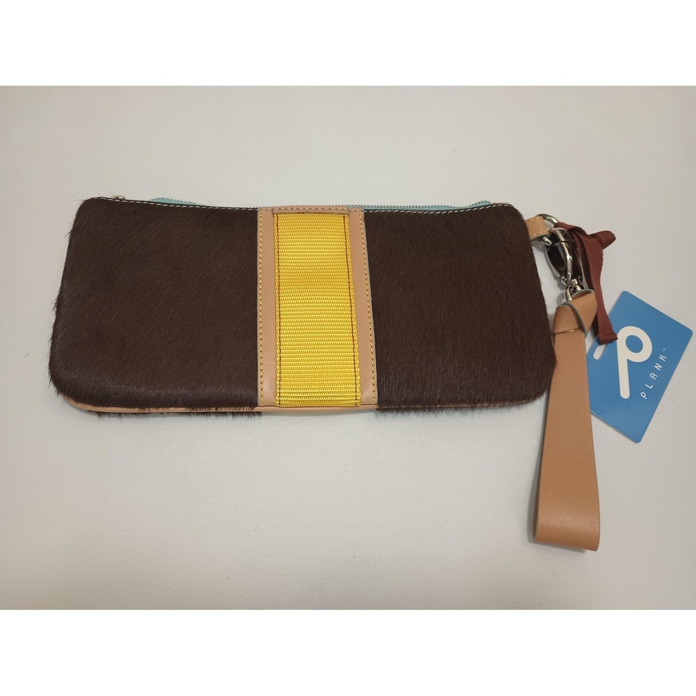 Plank Brown Calf Hair Wristlet Clutch Wallet Yellow Stripe NWT Festival, Y2K